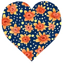 Flowers And Polka Dots Watercolor Wooden Puzzle Heart by GardenOfOphir