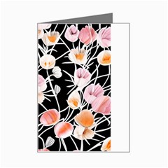 Boho Black Pink Flowers Watercolor Vi Mini Greeting Card by GardenOfOphir