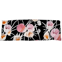 Boho Black Pink Flowers Watercolor Vi Body Pillow Case (dakimakura) by GardenOfOphir