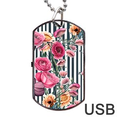 Flora Watercolor Botanical Flowers Dog Tag Usb Flash (one Side) by GardenOfOphir