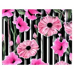 Black Stripes Beautifully Watercolor Flowers One Side Premium Plush Fleece Blanket (medium) by GardenOfOphir