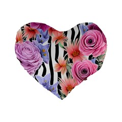 Delightful Watercolor Flowers And Foliage Standard 16  Premium Flano Heart Shape Cushions
