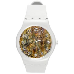 Rusty Orange Abstract Surface Round Plastic Sport Watch (m) by dflcprintsclothing