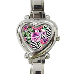 Classy And Chic Watercolor Flowers Heart Italian Charm Watch by GardenOfOphir
