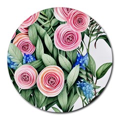 County Charm – Watercolor Flowers Botanical Round Mousepad by GardenOfOphir