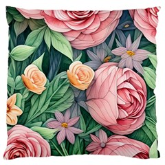 Darling And Dazzling Watercolor Flowers Large Premium Plush Fleece Cushion Case (one Side) by GardenOfOphir