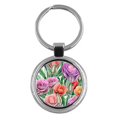 Captivating Watercolor Flowers Key Chain (round) by GardenOfOphir