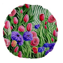 Exquisite Watercolor Flowers Large 18  Premium Flano Round Cushions by GardenOfOphir
