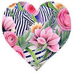 Luxurious Watercolor Flowers Wooden Puzzle Heart by GardenOfOphir