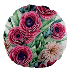 Majestic Watercolor Flowers Large 18  Premium Flano Round Cushions by GardenOfOphir