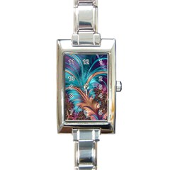 Feather Fractal Artistic Design Conceptual Rectangle Italian Charm Watch by Ravend