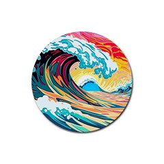 Ai Generated Waves Ocean Sea Tsunami Nautical Arts Rubber Round Coaster (4 Pack) by Ravend