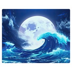 Ai Generated Waves Ocean Sea Tsunami Nautical Blue One Side Premium Plush Fleece Blanket (medium) by Ravend