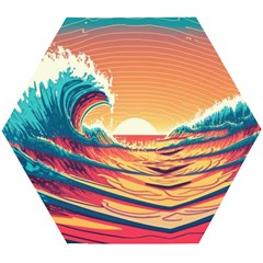 Ai Generated Waves Ocean Sea Tsunami Nautical Art Nature Wooden Puzzle Hexagon by Ravend