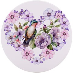 Hummingbird In Floral Heart Uv Print Round Tile Coaster by augustinet