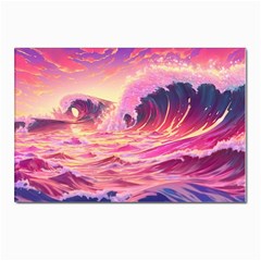 Ai Generated Waves Ocean Sea Tsunami Nautical Red Yellow Postcards 5  X 7  (pkg Of 10) by Ravend