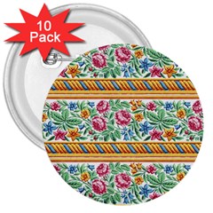 Flower Fabric Fabric Design Fabric Pattern Art 3  Buttons (10 Pack)  by Ravend