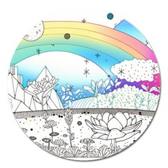 Rainbow Fun Cute Minimal Doodle Drawing Arts Magnet 5  (round)