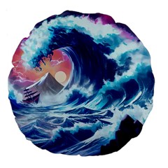 Storm Tsunami Waves Ocean Sea Nautical Nature Large 18  Premium Flano Round Cushions by Ravend