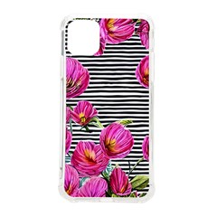 Pink Flowers Black Stripes Iphone 11 Pro Max 6 5 Inch Tpu Uv Print Case by GardenOfOphir