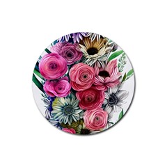 Charming Watercolor Flowers Rubber Round Coaster (4 Pack) by GardenOfOphir