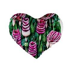 Attractive Watercolor Flowers Standard 16  Premium Flano Heart Shape Cushions