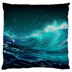 Tsunami Waves Ocean Sea Nautical Nature Water Large Cushion Case (one Side) by Ravend