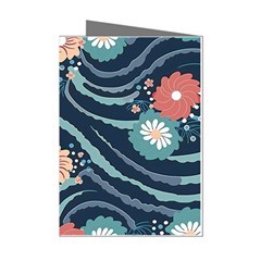 Waves Flowers Pattern Water Floral Minimalist Mini Greeting Cards (pkg Of 8) by Ravend