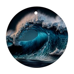 Tsunami Waves Ocean Sea Water Rough Seas Ornament (round) by Ravend