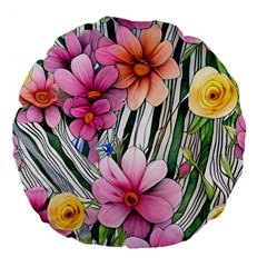 Beautiful Big Blooming Flowers Watercolor Large 18  Premium Flano Round Cushions by GardenOfOphir