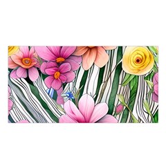 Beautiful Big Blooming Flowers Watercolor Satin Shawl 45  X 80  by GardenOfOphir