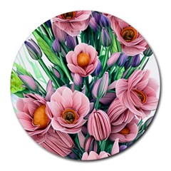 Azure Watercolor Flowers Round Mousepad by GardenOfOphir