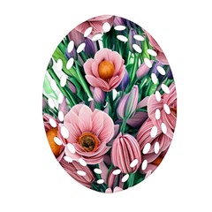 Azure Watercolor Flowers Ornament (oval Filigree) by GardenOfOphir