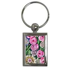 Breathtaking Bright Brilliant Watercolor Flowers Key Chain (rectangle) by GardenOfOphir