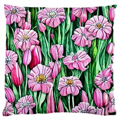 Blushing Bold Botanical Watercolor Flowers Large Cushion Case (two Sides) by GardenOfOphir