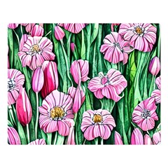 Blushing Bold Botanical Watercolor Flowers Premium Plush Fleece Blanket (large) by GardenOfOphir