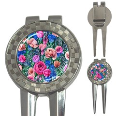 Bright And Brilliant Watercolor Flowers 3-in-1 Golf Divots by GardenOfOphir