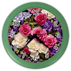 Ai Generated Roses Flowers Petals Bouquet Wedding Color Wall Clock by Ravend