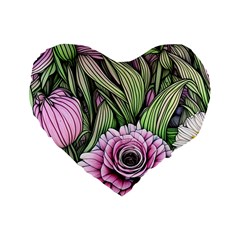 Sumptuous Watercolor Flowers Standard 16  Premium Flano Heart Shape Cushions