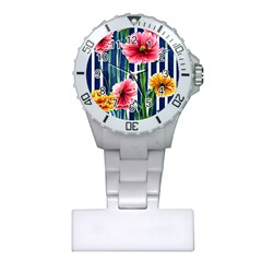 Charming And Cheerful Watercolor Flowers Plastic Nurses Watch by GardenOfOphir