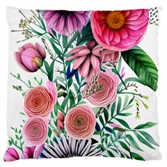 Captivating And Celestial Watercolor Flowers Large Cushion Case (two Sides) by GardenOfOphir