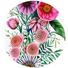 Captivating And Celestial Watercolor Flowers Wooden Puzzle Round by GardenOfOphir