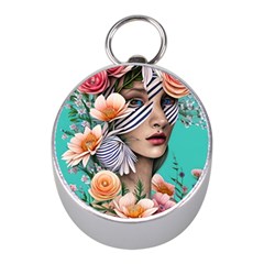 Whimsy Lady Combined Watercolor Flowers Mini Silver Compasses by GardenOfOphir