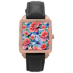 Classy Watercolor Flowers Rose Gold Leather Watch  by GardenOfOphir