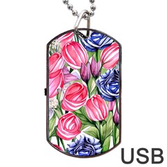 Charming Foliage – Watercolor Flowers Botanical Dog Tag Usb Flash (two Sides) by GardenOfOphir