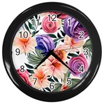 Country-chic Watercolor Flowers Wall Clock (Black)