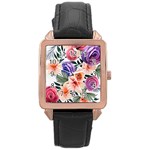 Country-chic Watercolor Flowers Rose Gold Leather Watch 