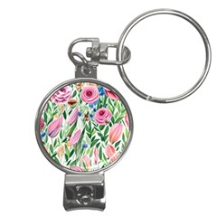 Different Watercolor Flowers Botanical Foliage Nail Clippers Key Chain by GardenOfOphir