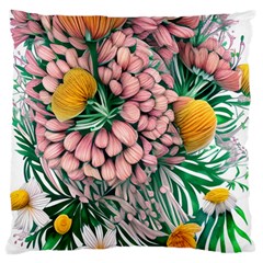 Coral Watercolor Flowers Botanical Foliage Large Cushion Case (one Side)
