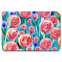 Brilliantly Hued Watercolor Flowers In A Botanical Large Doormat by GardenOfOphir